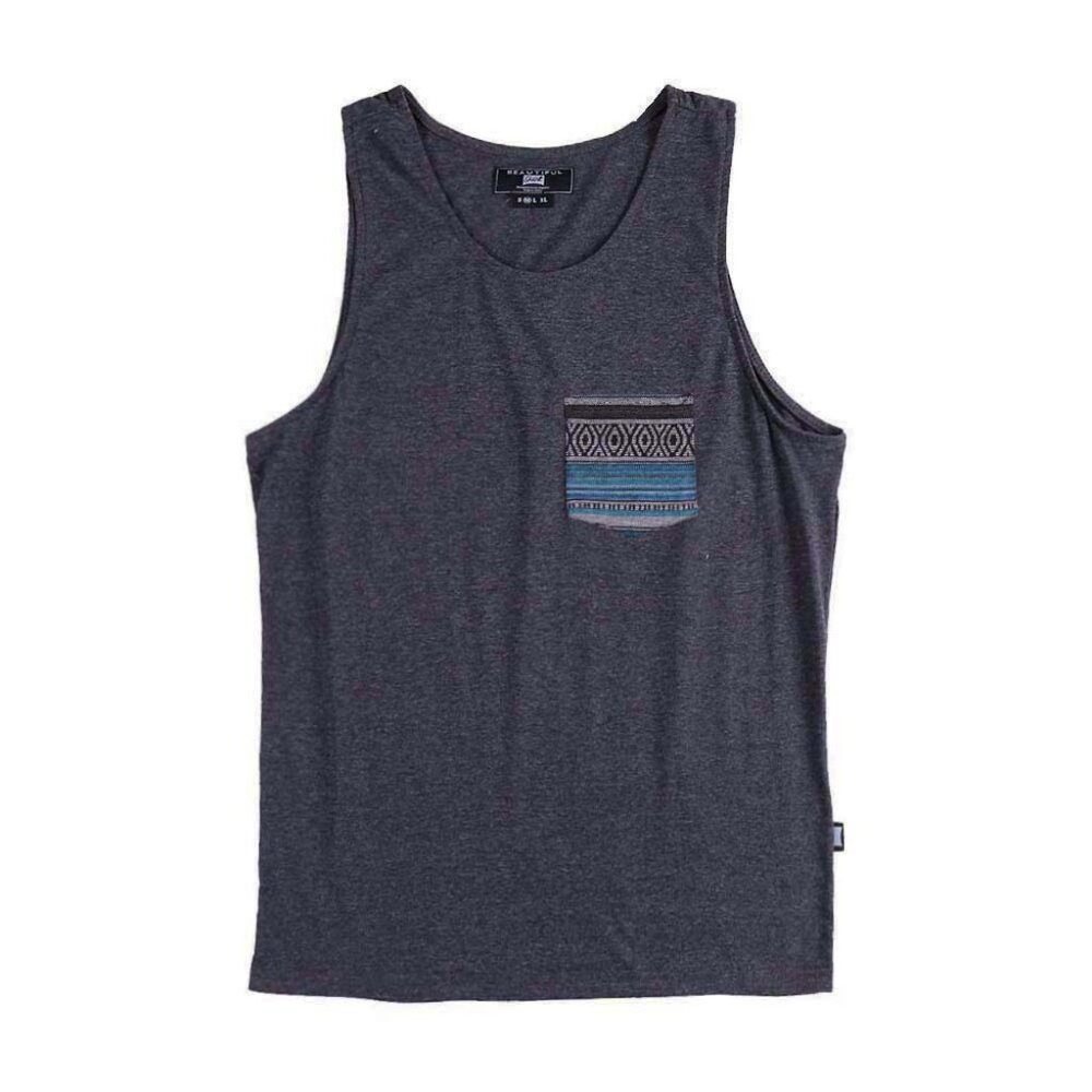 Men's Solid Color Sleeveless Tank Top with Pocket for Everyday Style Size M